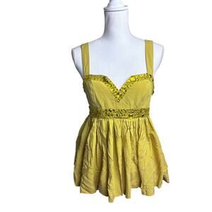 Vintage Arden B Silk Beaded Babydoll Top Yellow Y2K Women’s L Fairycore